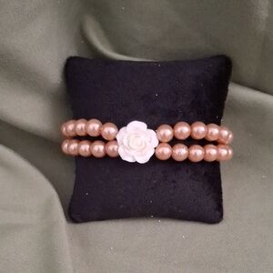 2/$10 Paparazzi Brown and Double-Strand Bracelet White Flower